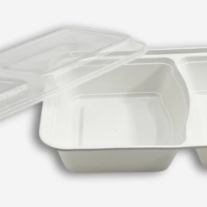Rectangle Food Container:32oz - 2 comp. carry out food container with lid(150 pcs)